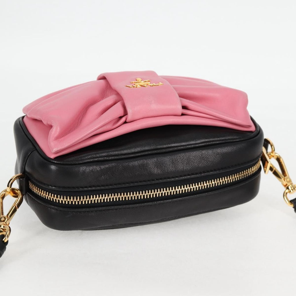 Prada Bow Camera Crossbody Bag Nappa Leather Black Leather Shoulder Bag Bag (Pre-Owned)