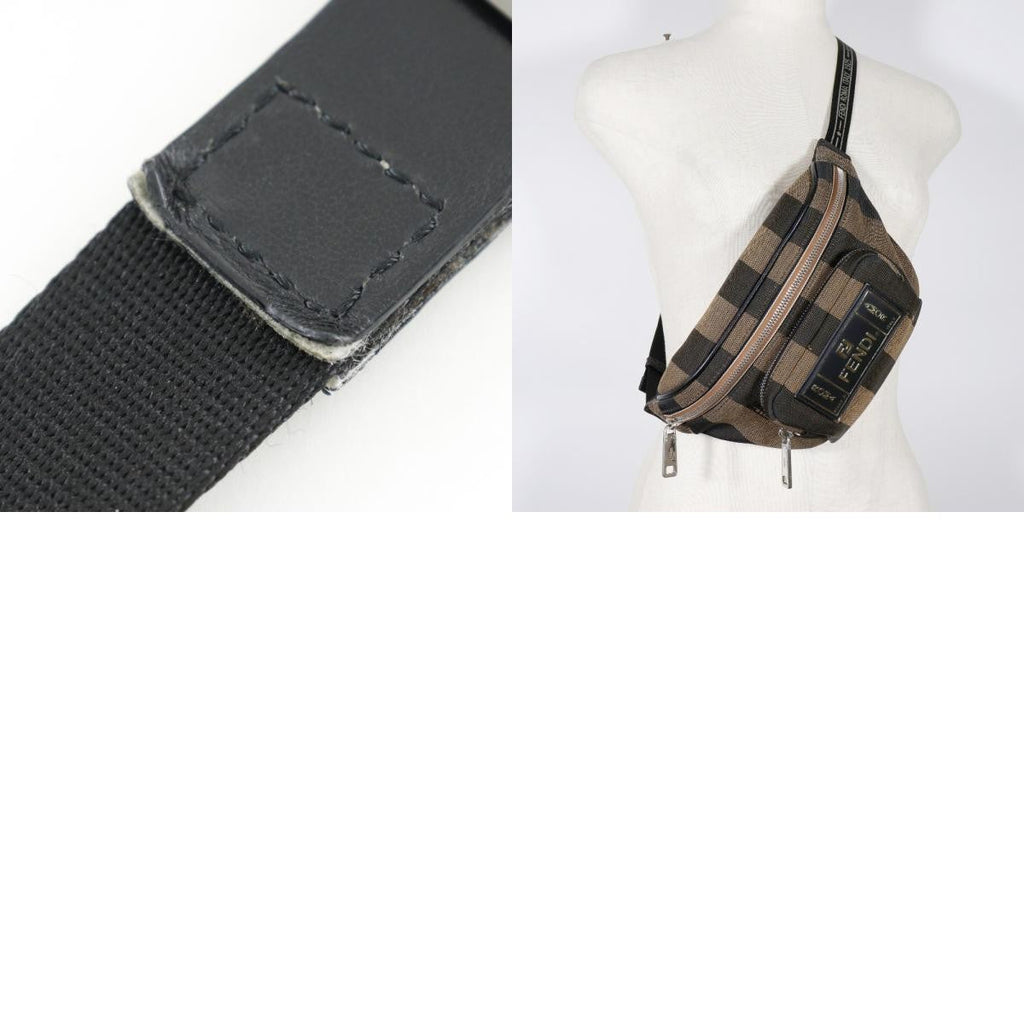 Fendi Front Pocket Waist Bag Pequin Canvas Brown Nylon Clutche & Pouche Bag (Pre-Owned)