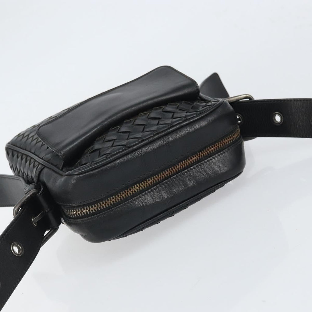 Bottega Veneta Intrecciato Shoulder Bag Leather Black Leather Shoulder Bag Bag (Pre-Owned)