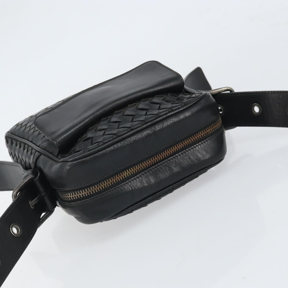 Bottega Veneta Intrecciato Shoulder Bag Leather Black Leather Shoulder Bag Bag (Pre-Owned)