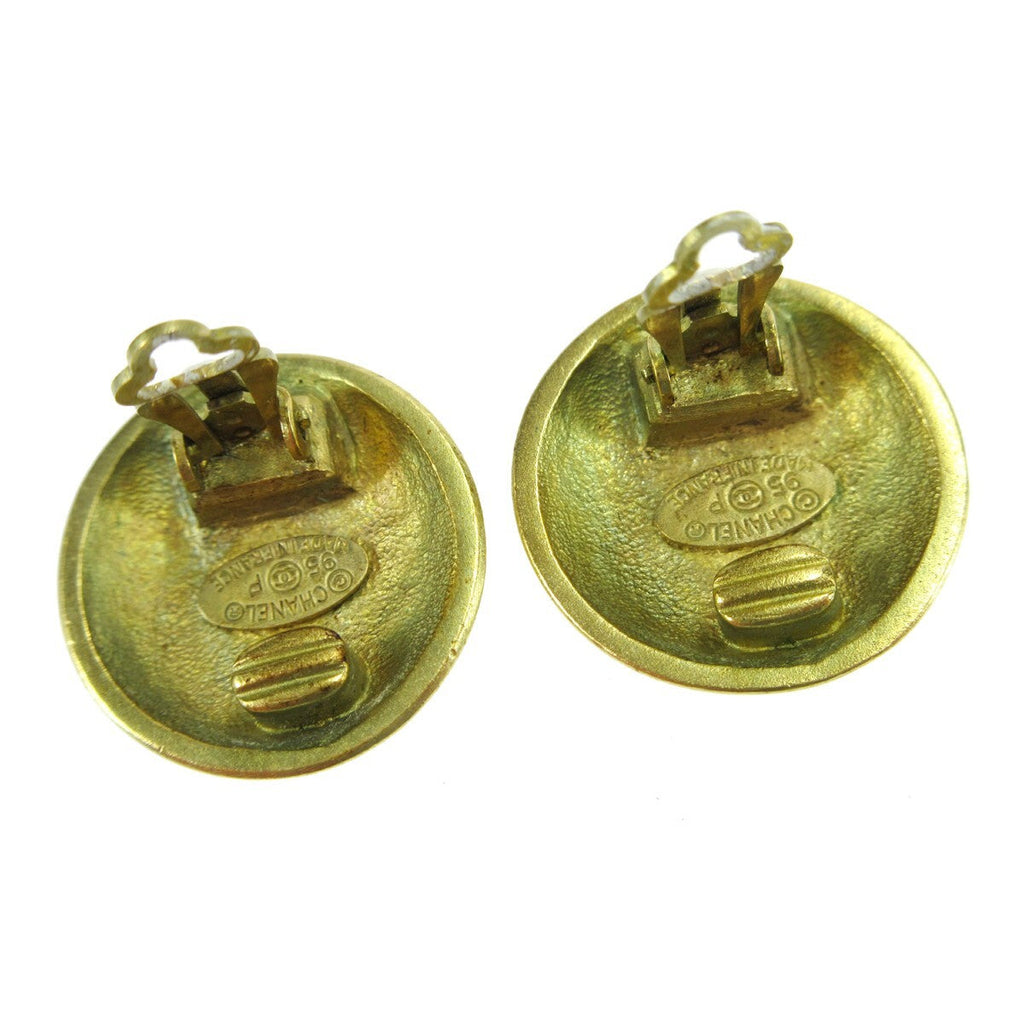 Chanel Cc Button Clip-On Earrings Metal Gold Gold_Plated Earrings Jewelry (Pre-Owned)