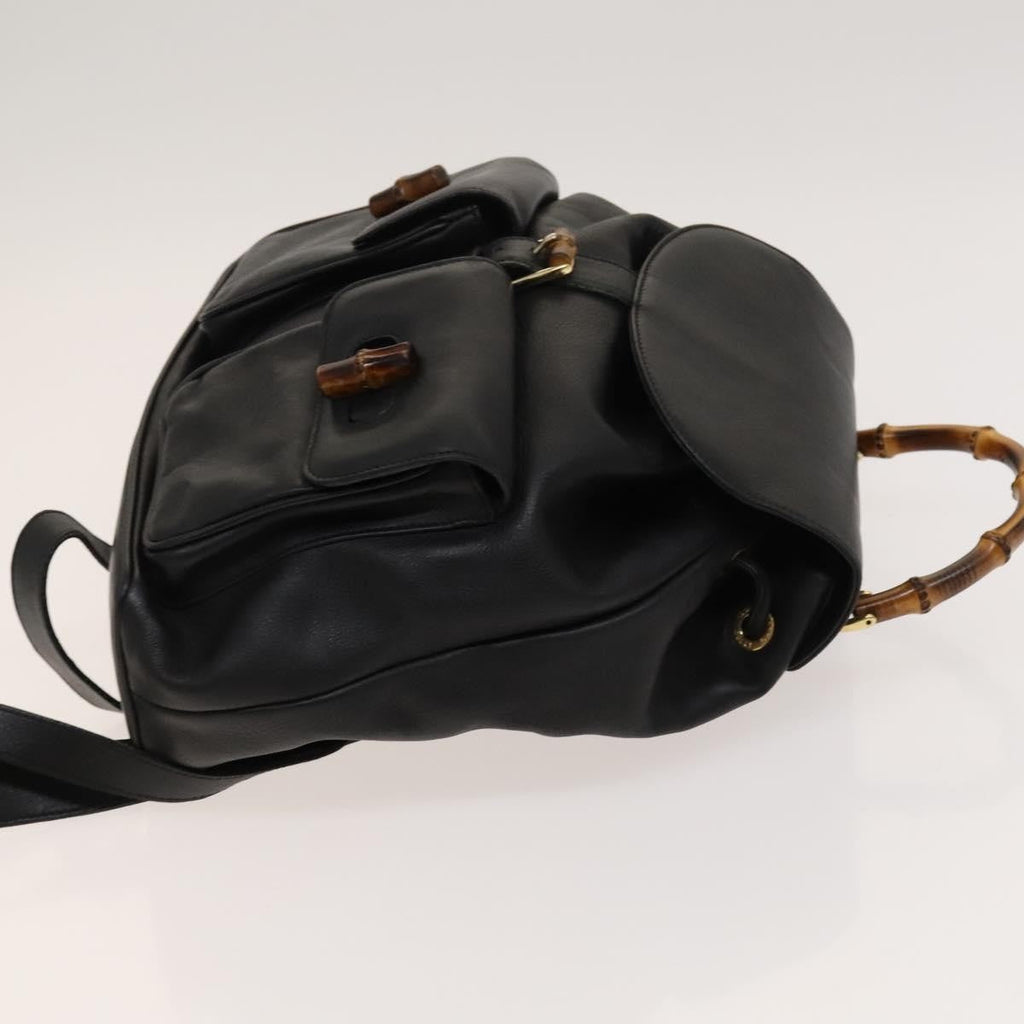 Gucci Vintage Bamboo Backpack Leather Black Leather Backpack Bag (Pre-Owned)