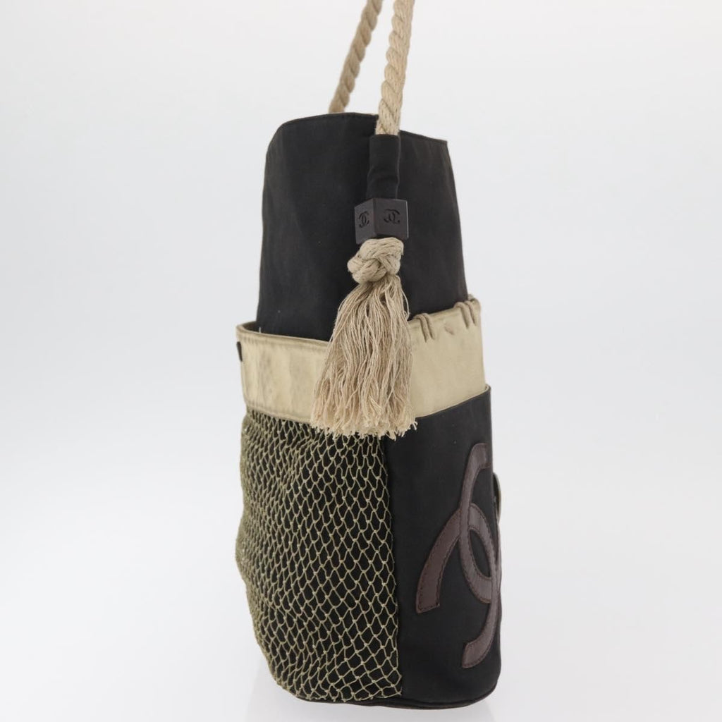Chanel Camellia Shoulderbag Canvas Black Canvas Shoulder Bag Bag (Pre-Owned)