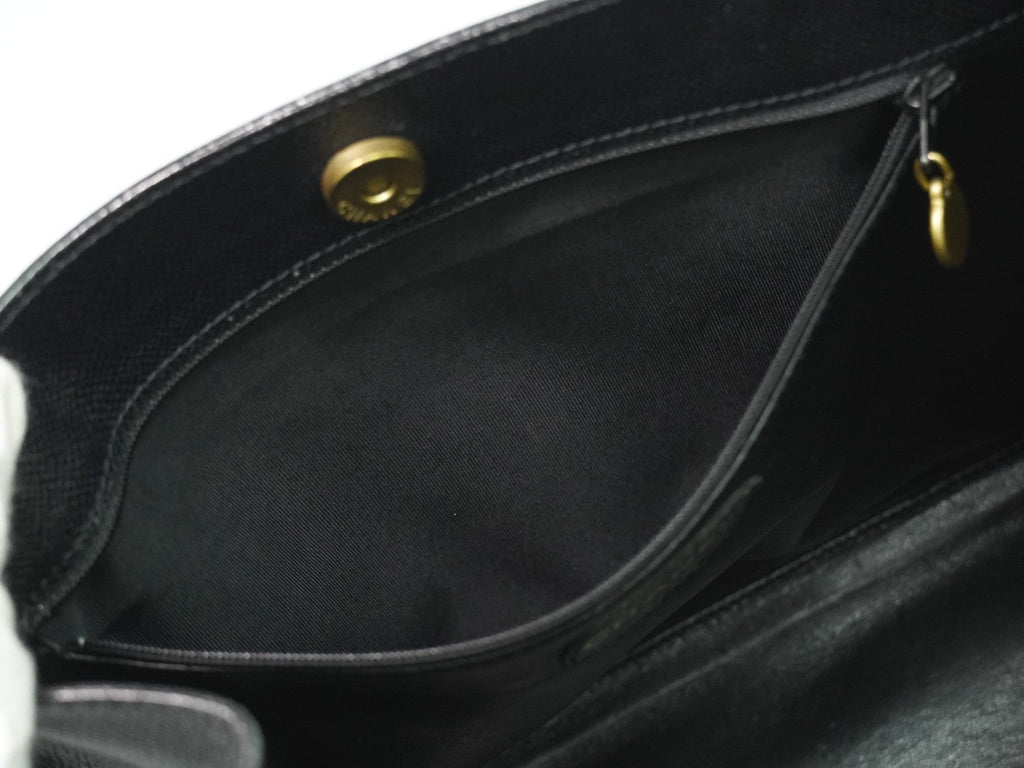 Chanel Vintage Logo Tote Leather Black Leather Tote Bag Bag (Pre-Owned)