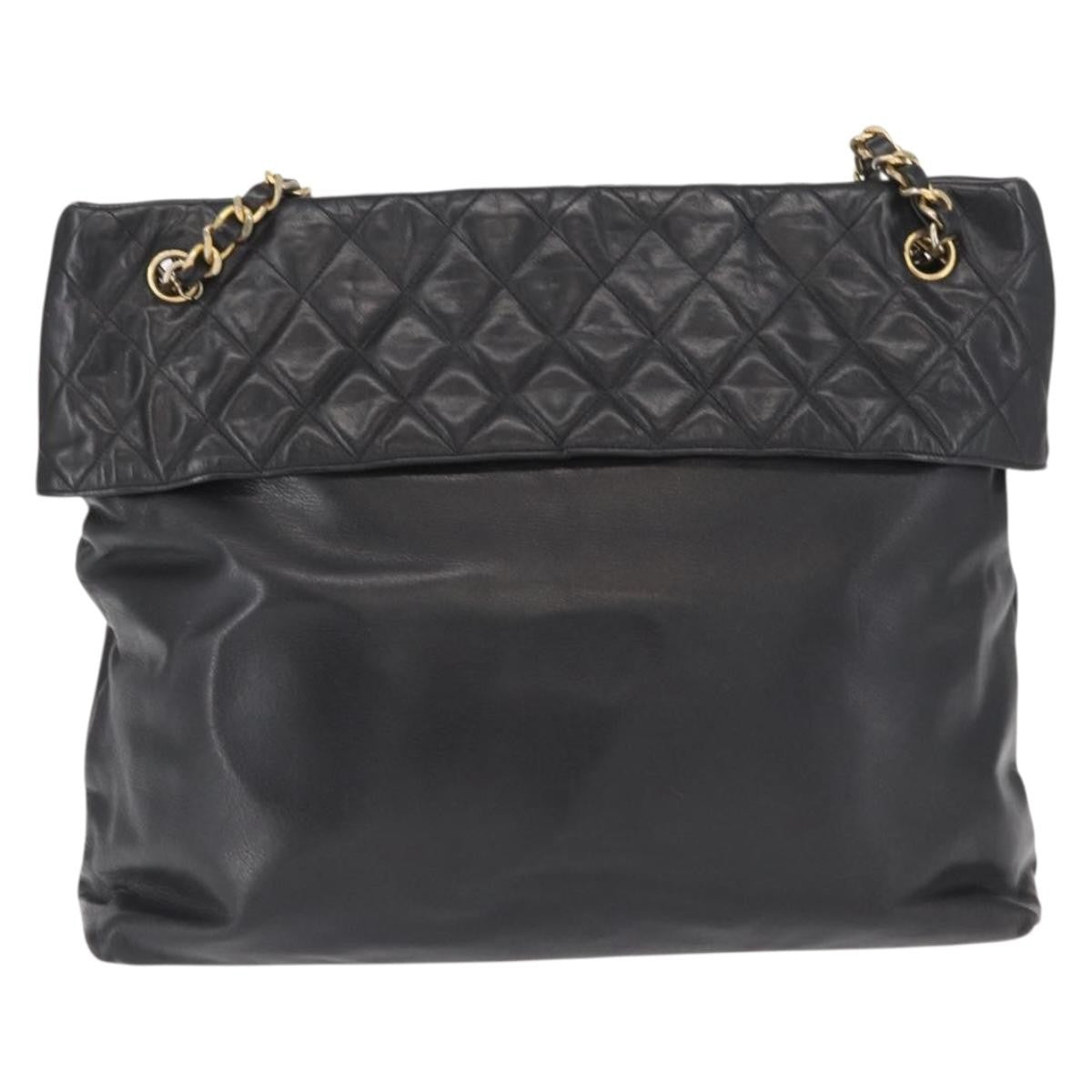 Chanel Chain Tote Leather Black Leather Handbag (Pre-Owned)