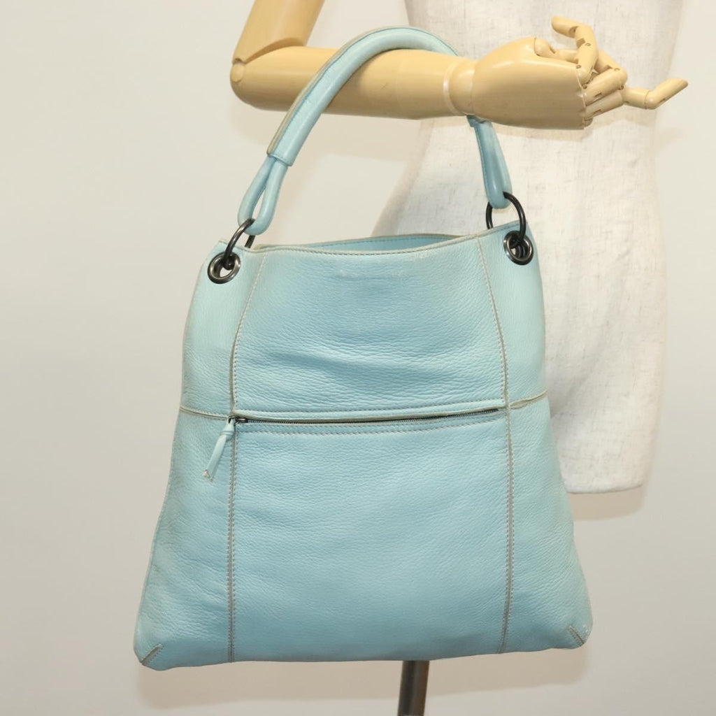 Bottega Veneta Front Zip Hobo Leather Blue Leather Bag (Pre-Owned)