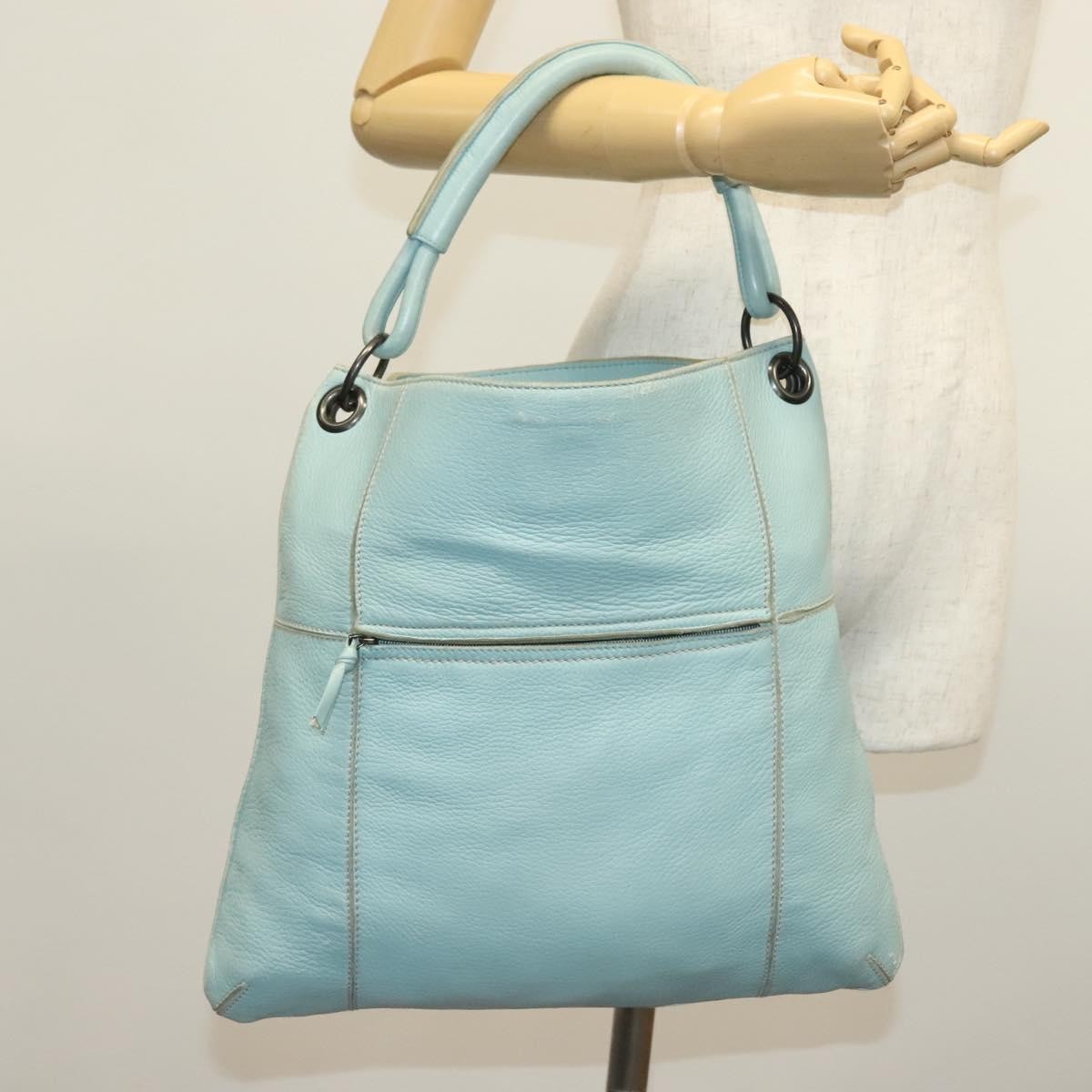 Bottega Veneta Front Zip Hobo Leather Blue Leather Bag (Pre-Owned)