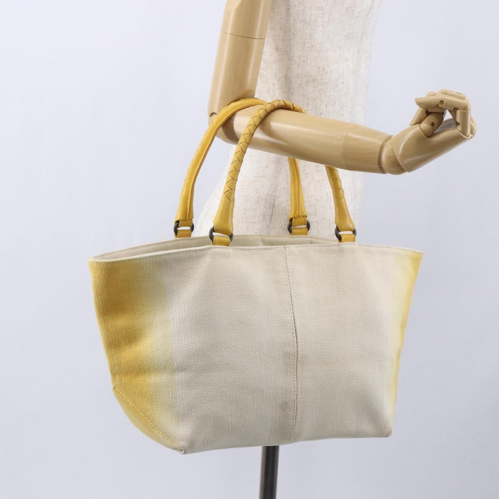 Bottega Veneta Braided Handle Open Tote Bag Canvas With Leather Yellow Canvas Bag (Pre-Owned)