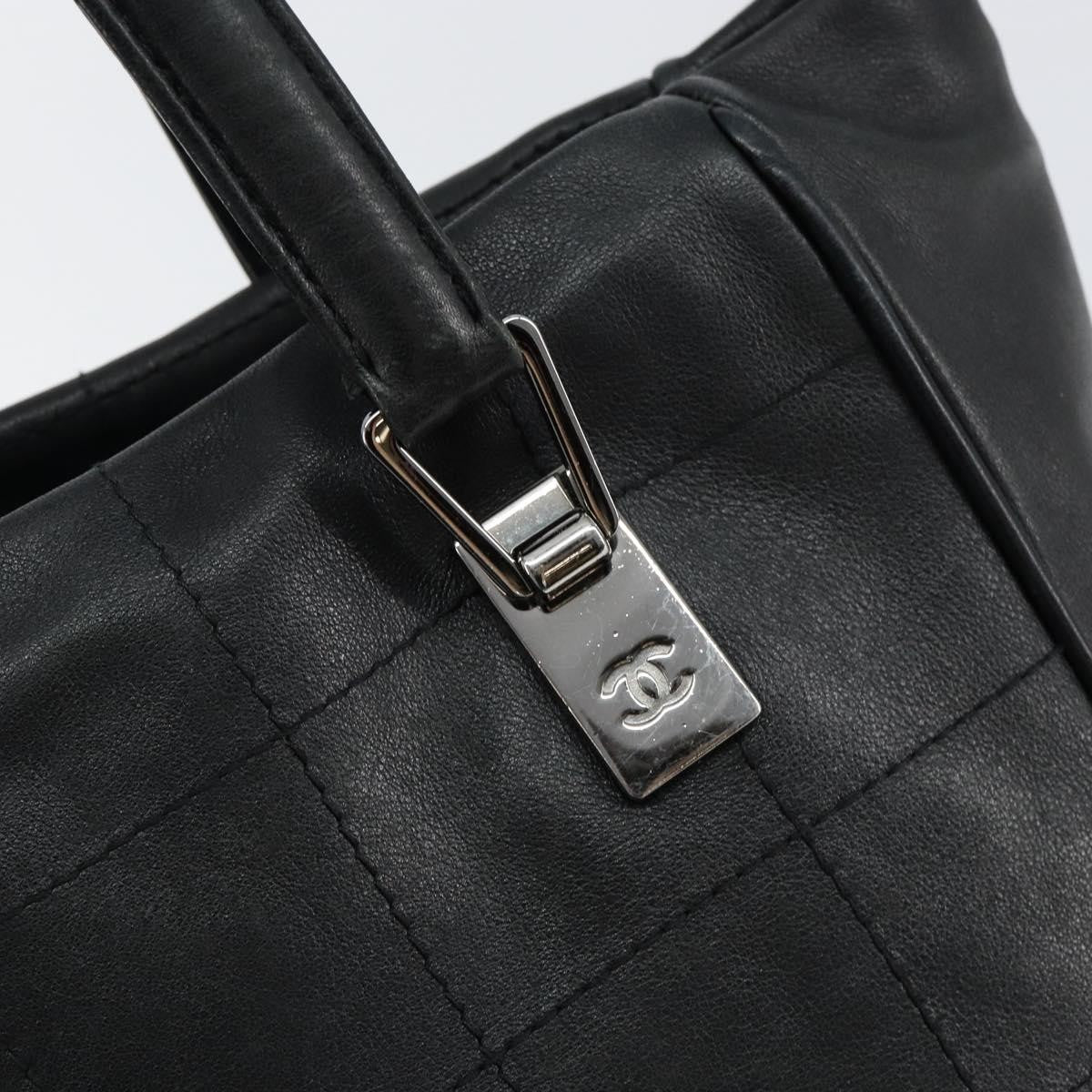 Chanel Square Stitch Tote Quilted Leather Black Leather Tote Bag Bag (Pre-Owned)