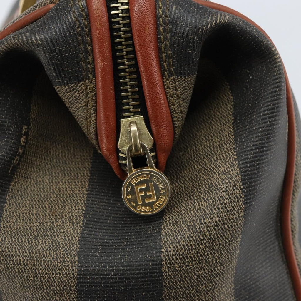 Fendi Vintage Pequin Convertible Boston Bag Coated Canvas Brown Canvas Handbag (Pre-Owned)
