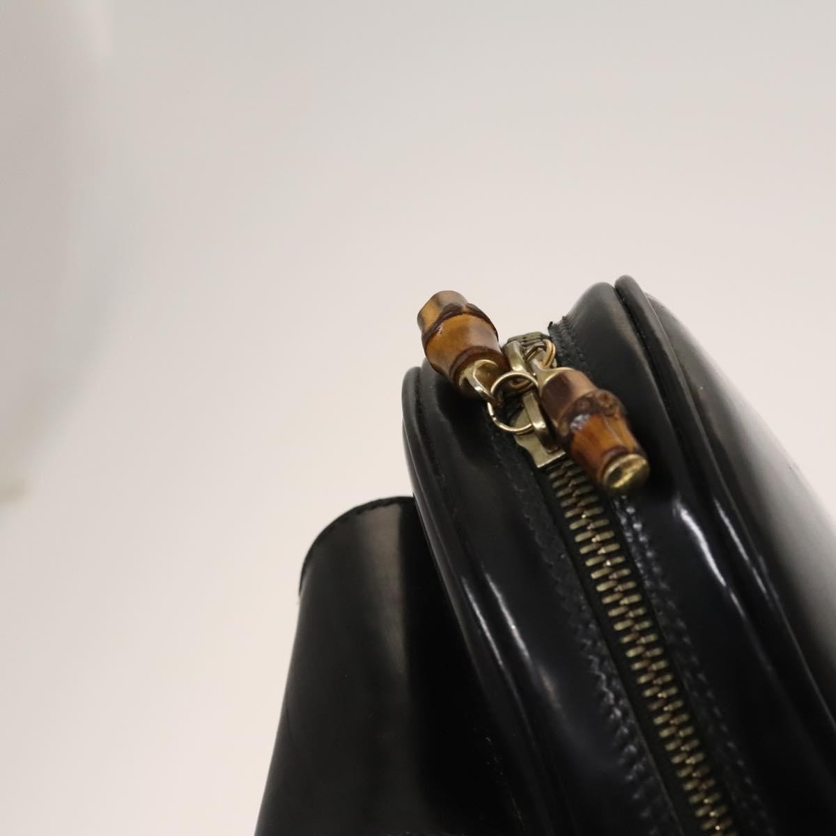 Gucci Vintage Bamboo Backpack Patent Black Patent_Leather Backpack Bag (Pre-Owned)