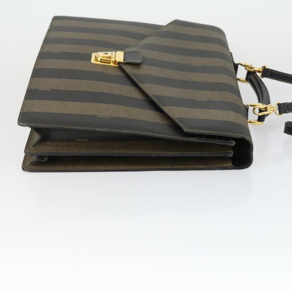 Fendi Vintage Pequin Briefcase Bag Coated Canvas Brown Canvas Briefcase Bag (Pre-Owned)