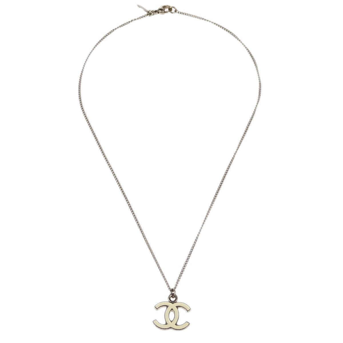 Chanel Cc Logo Pendant Necklace Metal Silver Silver_Plated Necklace Jewelry (Pre-Owned)