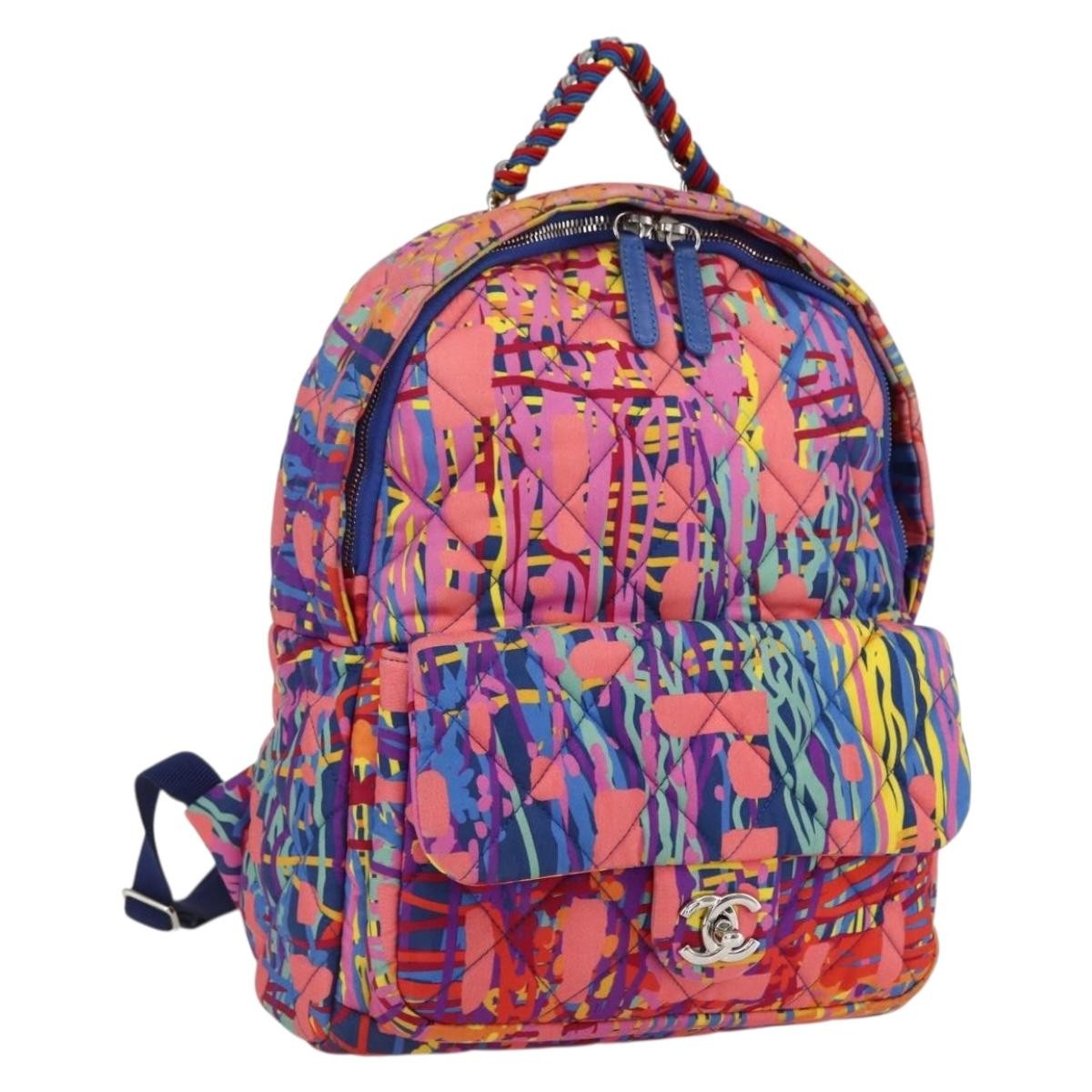 Chanel Cc Pocket Backpack Quilted Printed Foulard Multicolour Nylon Backpack Bag (Pre-Owned)