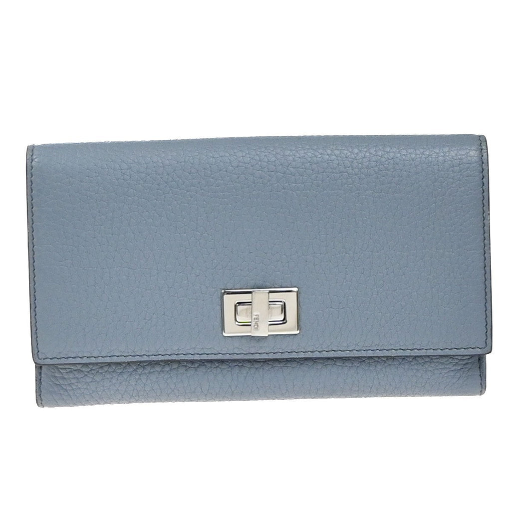 Fendi Peekaboo Wallet Leather Blue Leather Wallets Accessory (Pre-Owned)