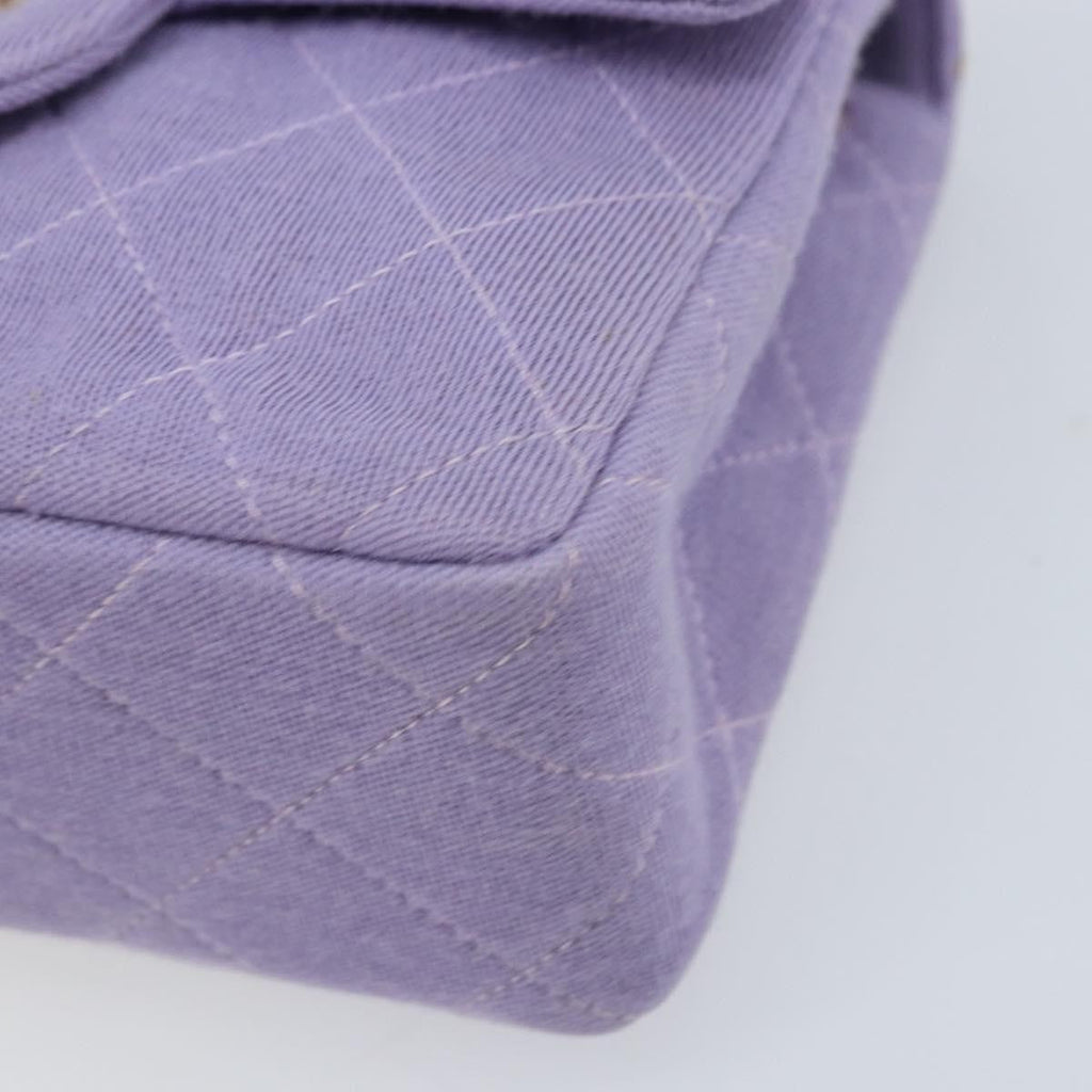 Chanel Square Classic Single Flap Bag Fabric Purple Cotton Crossbody Bag Bag (Pre-Owned)