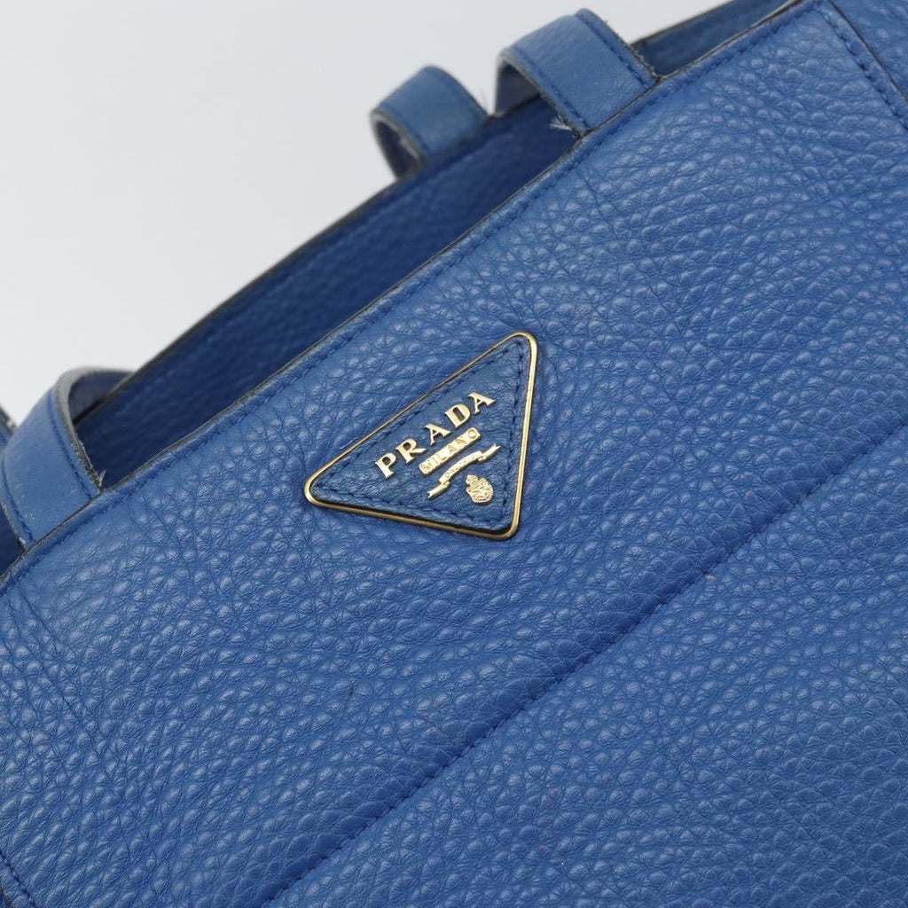 Prada Tote Vitello Daino Vitello Daino Blue Leather Tote Bag Bag (Pre-Owned)