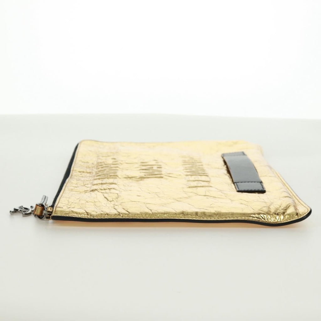 Chanel Feminine Pouch Crinkled Leather Gold Leather Clutche & Pouche Bag (Pre-Owned)