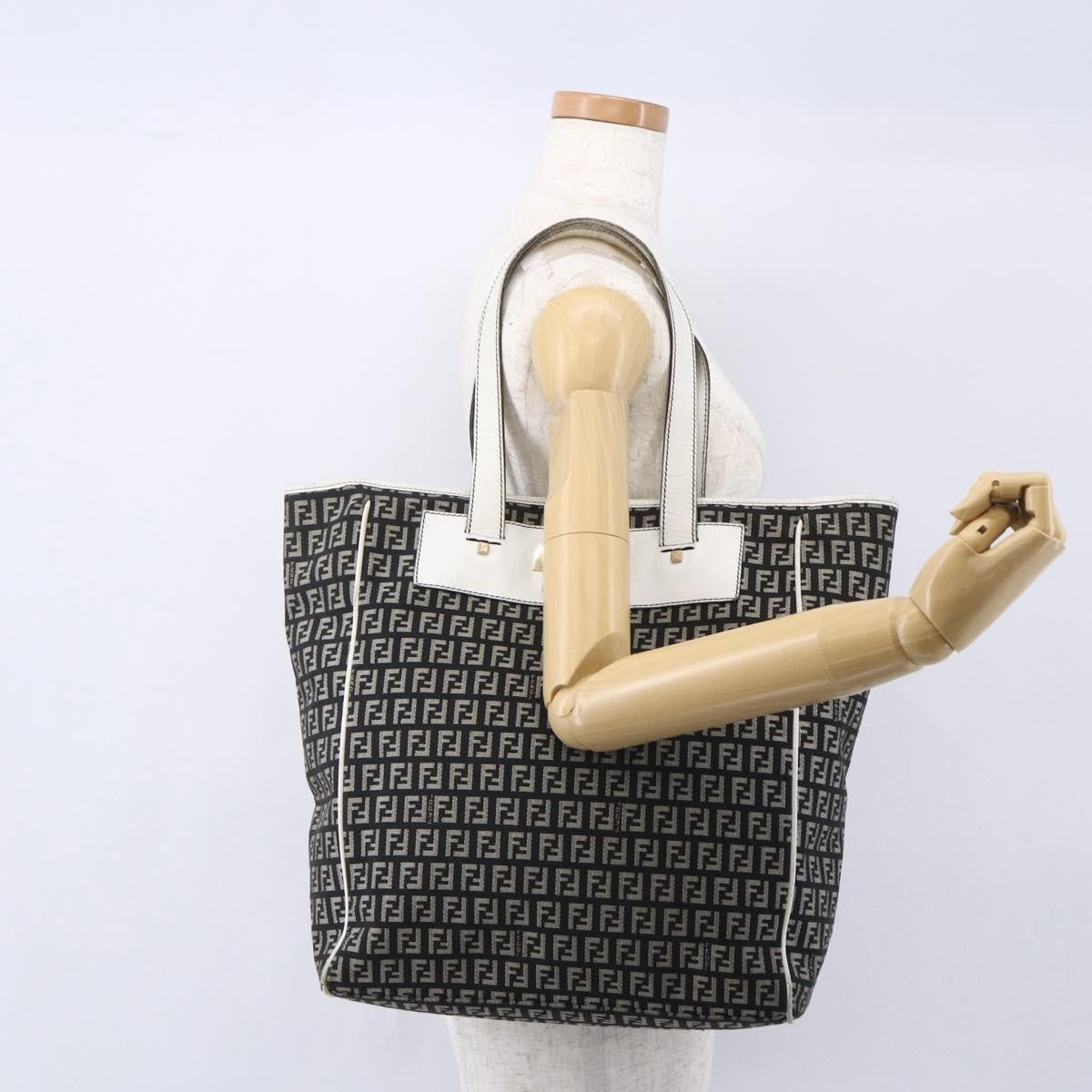 Fendi Zucca Tote Bag Canvas Black Canvas Tote Bag Bag (Pre-Owned)
