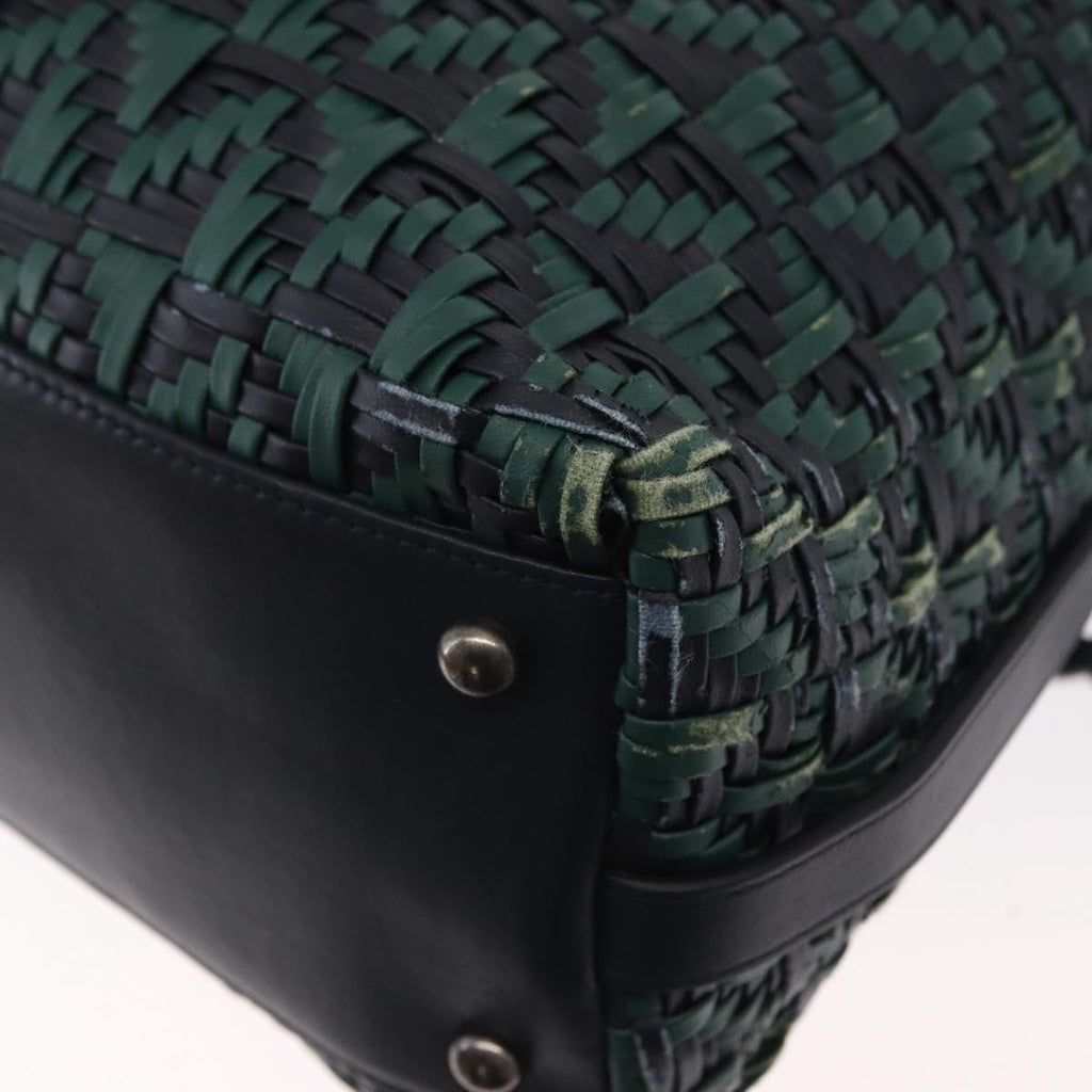 Chanel Convertible Chain Bowler Bag Woven Calfskin Green Leather Handbag (Pre-Owned)