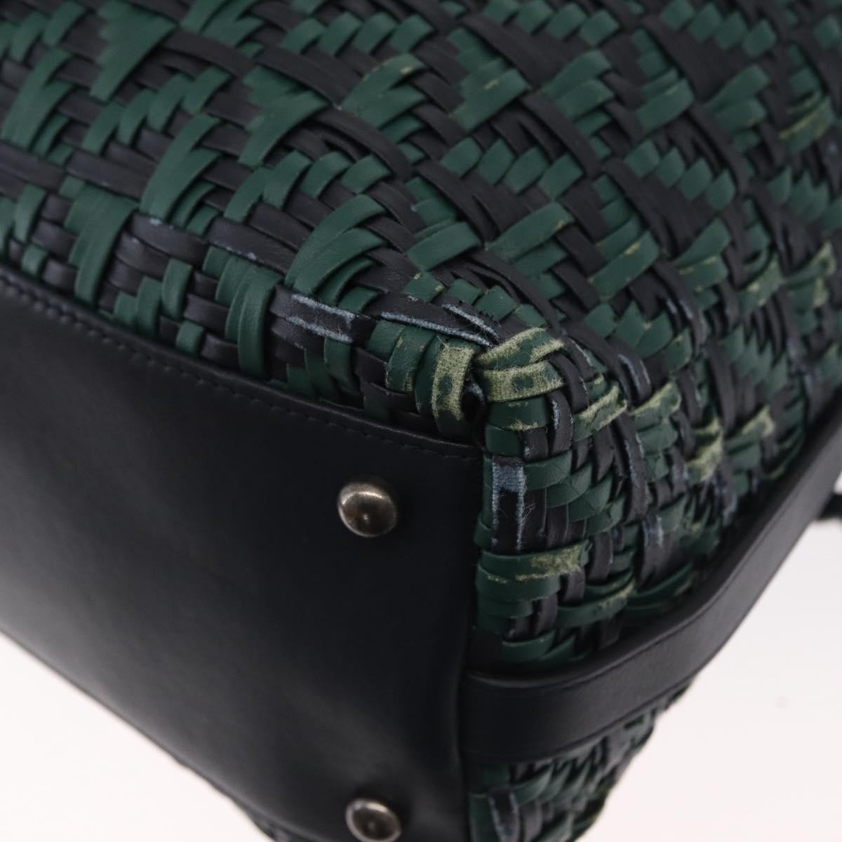 Chanel Convertible Chain Bowler Bag Woven Calfskin Green Leather Handbag (Pre-Owned)
