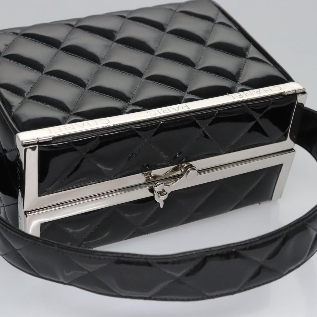 Chanel Vintage Metal Box Bag Quilted Patent Black Patent_Leather Handbag (Pre-Owned)