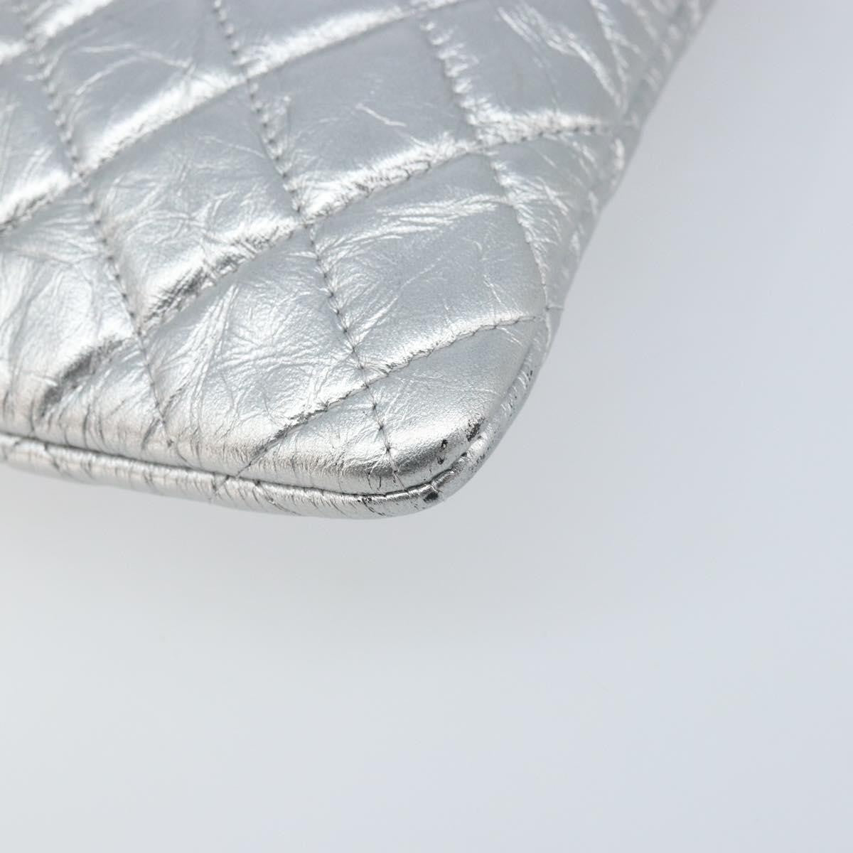 Chanel O Case Clutch Quilted Crumpled Calfskin Silver Leather Clutche & Pouche Bag (Pre-Owned)