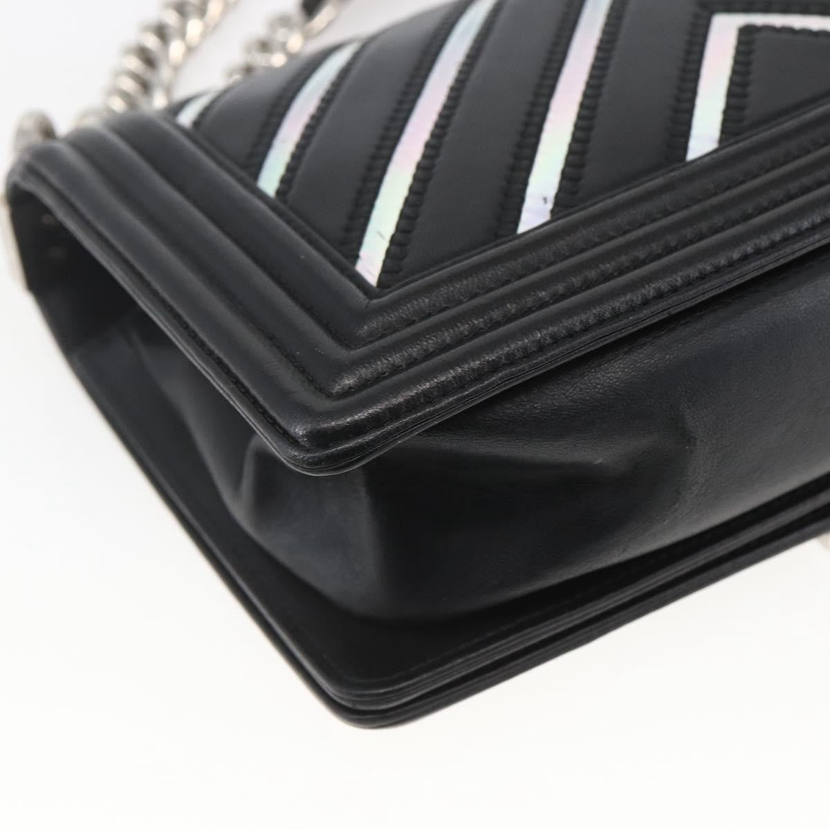 Chanel Boy Flap Bag Chevron Lambskin With Holographic Pvc Black Leather Shoulder Bag Bag (Pre-Owned)