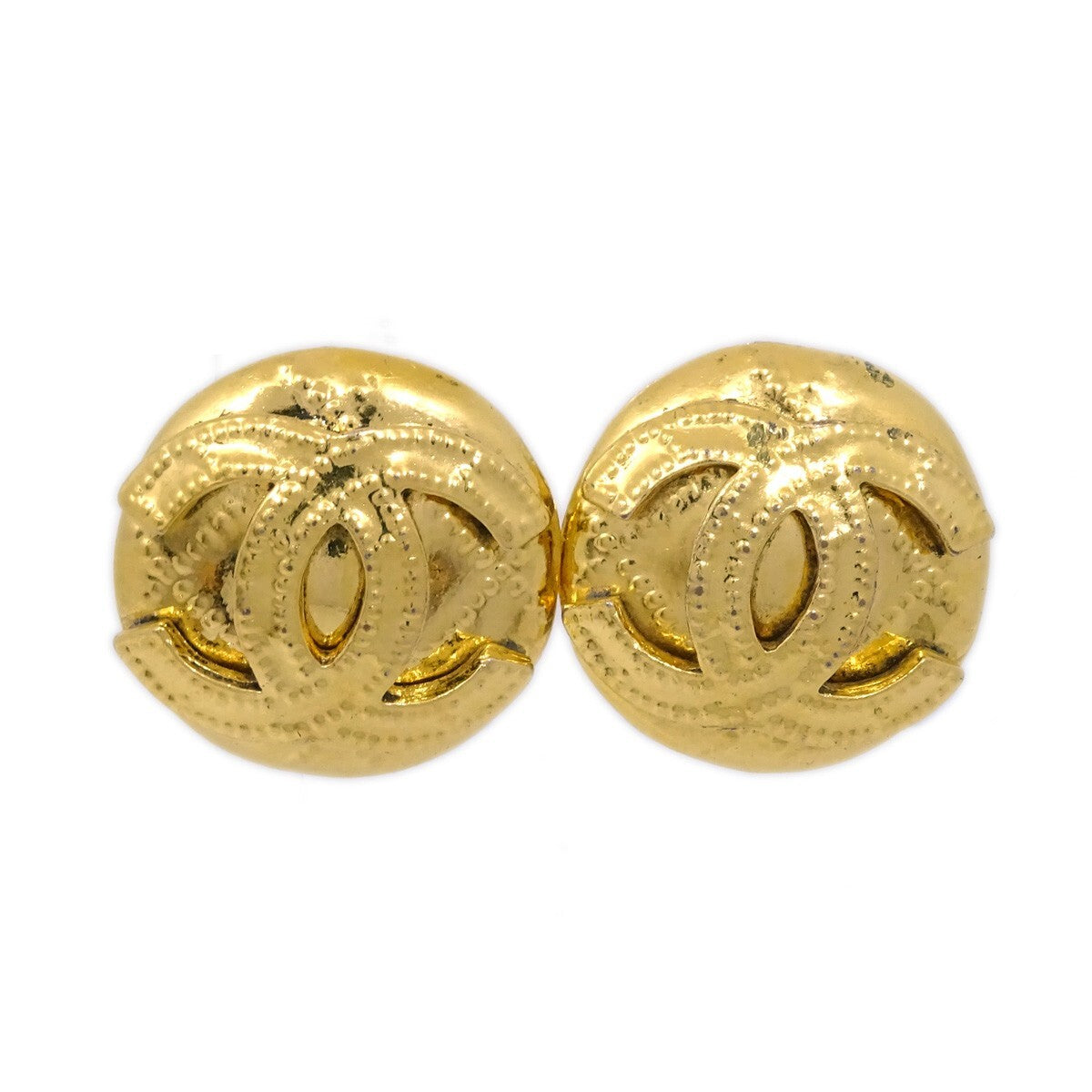 Chanel Vintage Cc Round Clip-On Earrings Metal Gold Gold_Plated Earrings Jewelry (Pre-Owned)