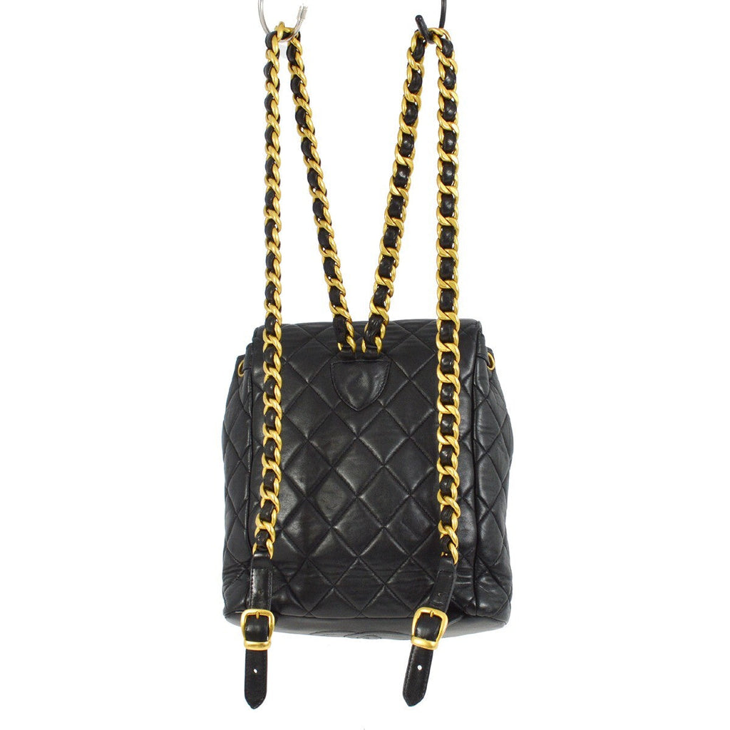 Chanel Duma Drawstring Backpack Quilted Leather Black Leather Backpack Bag (Pre-Owned)