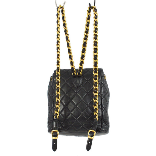 Chanel Duma Drawstring Backpack Quilted Leather Black Leather Backpack Bag (Pre-Owned)