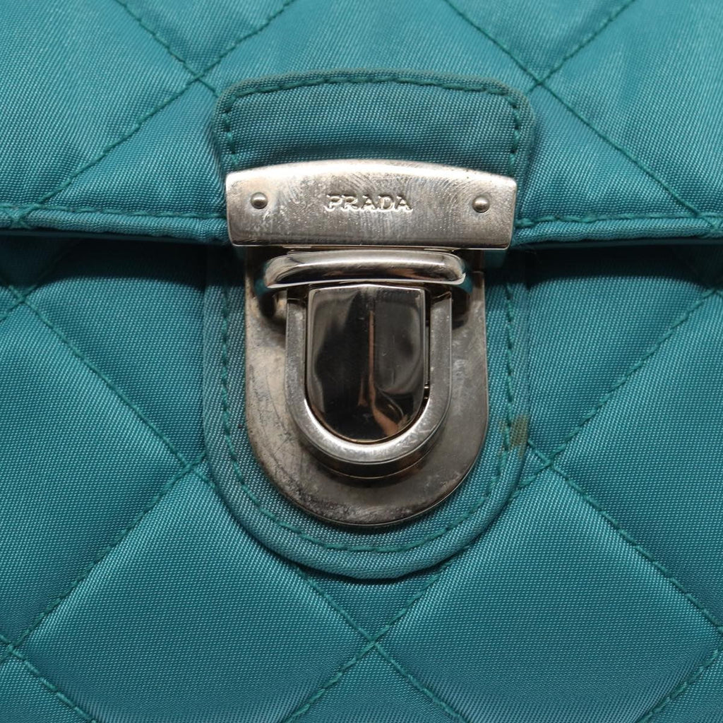 Prada Pushlock Chain Flap Bag Quilted Tessuto Turquoise Nylon Shoulder Bag Bag (Pre-Owned)