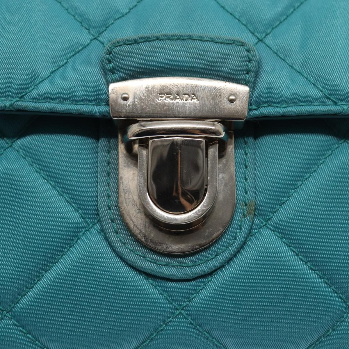 Prada Pushlock Chain Flap Bag Quilted Tessuto Turquoise Nylon Shoulder Bag Bag (Pre-Owned)
