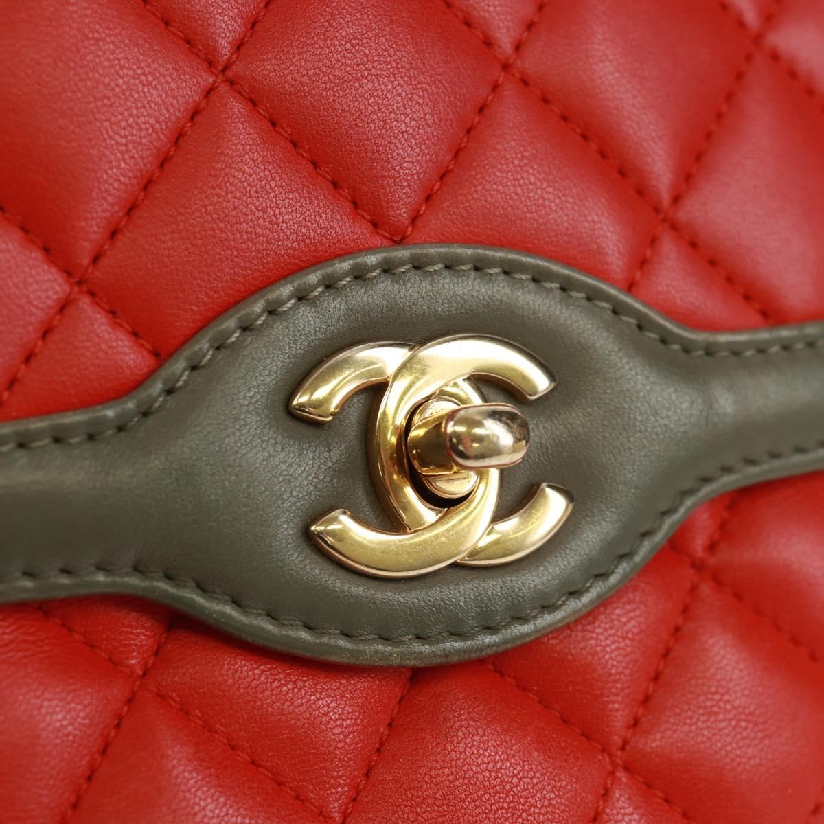 Chanel Two Tone Flap Bag Quilted Lambskin Red Leather Shoulder Bag Bag (Pre-Owned)