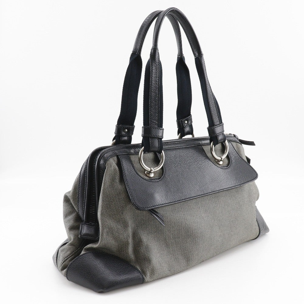 Bottega Veneta Vintage Handbag Leather Gray Canvas Handbag (Pre-Owned)