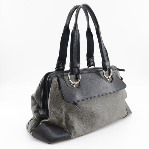 Bottega Veneta Vintage Handbag Leather Gray Canvas Handbag (Pre-Owned)