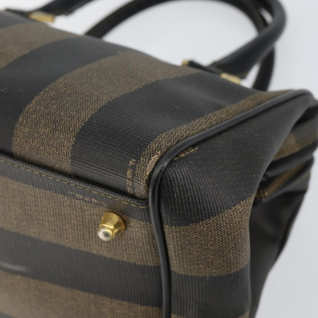 Fendi Vintage Pequin Boston Bag Coated Canvas Black Canvas Bag (Pre-Owned)