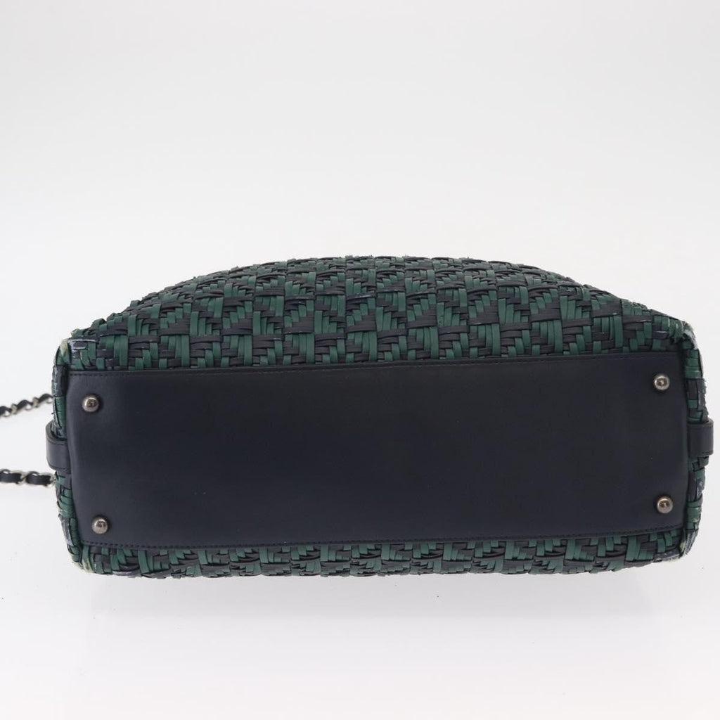 Chanel Convertible Chain Bowler Bag Woven Calfskin Green Leather Handbag (Pre-Owned)