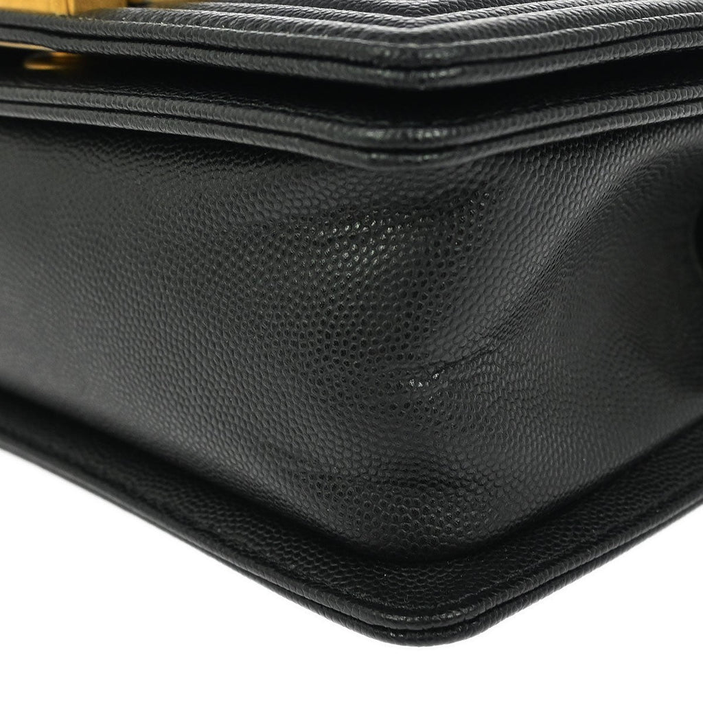 Chanel Boy Flap Bag Quilted Caviar Black Leather Shoulder Bag Bag (Pre-Owned)