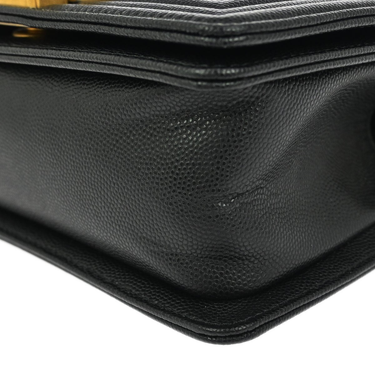 Chanel Boy Flap Bag Quilted Caviar Black Leather Shoulder Bag Bag (Pre-Owned)