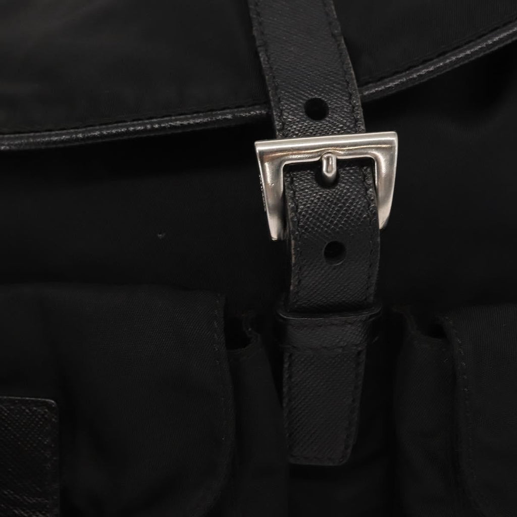 Prada Double Pocket Drawstring Shoulder Bag Tessuto Black Nylon Shoulder Bag Bag (Pre-Owned)
