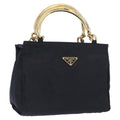 Prada Metal Handles Tote Tessuto Navy Nylon Tote Bag Bag (Pre-Owned)