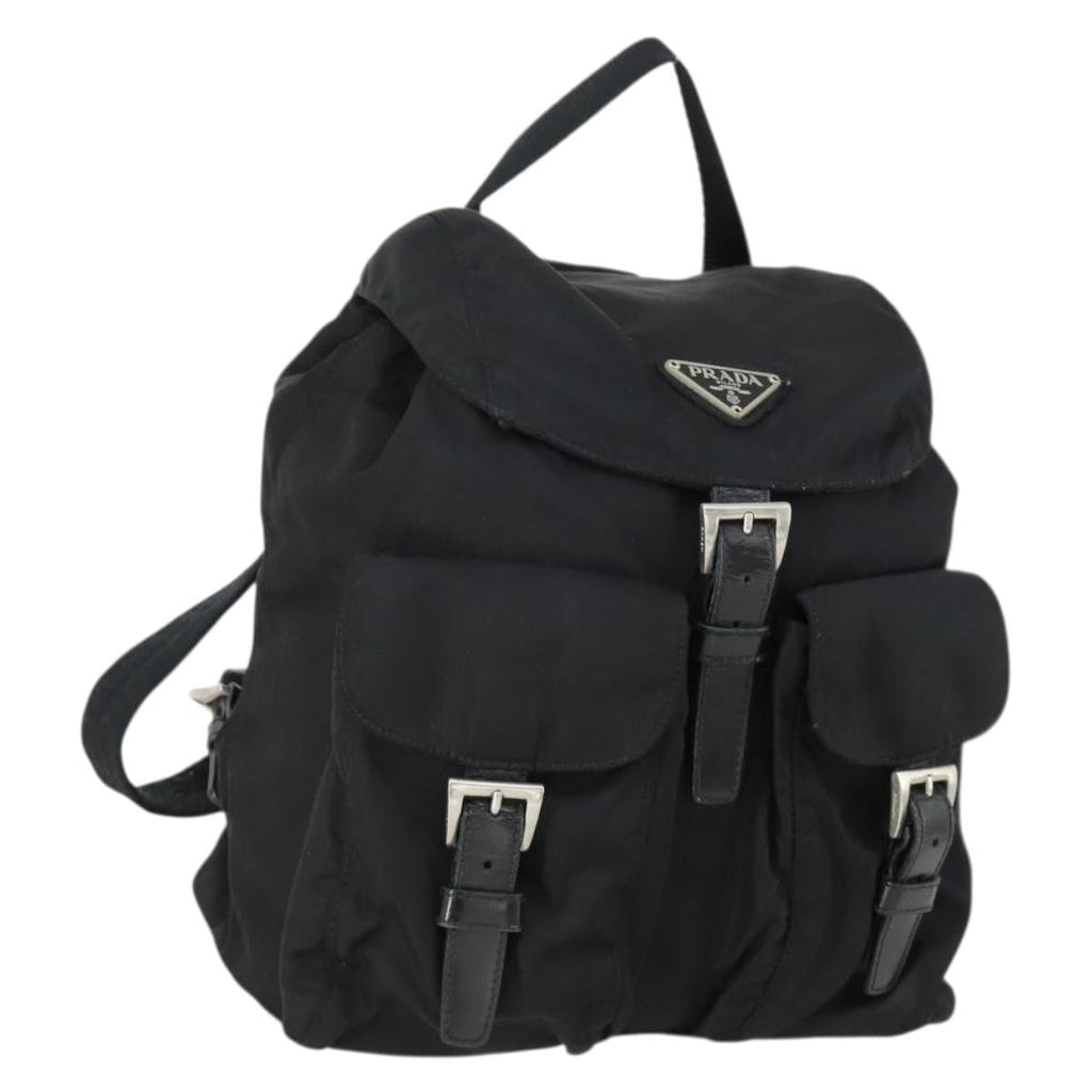 Prada Vela Double Front Pocket Backpack Tessuto With Saffiano Leather Black Nylon Backpack Bag (Pre-Owned)