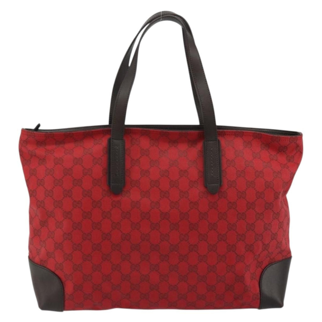 Gucci Original Zip Tote Gg Canvas With Leather Red Canvas Tote Bag Bag (Pre-Owned)