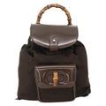 Gucci Vintage Bamboo Backpack Nylon And Patent Leather Brown Nylon Backpack Bag (Pre-Owned)