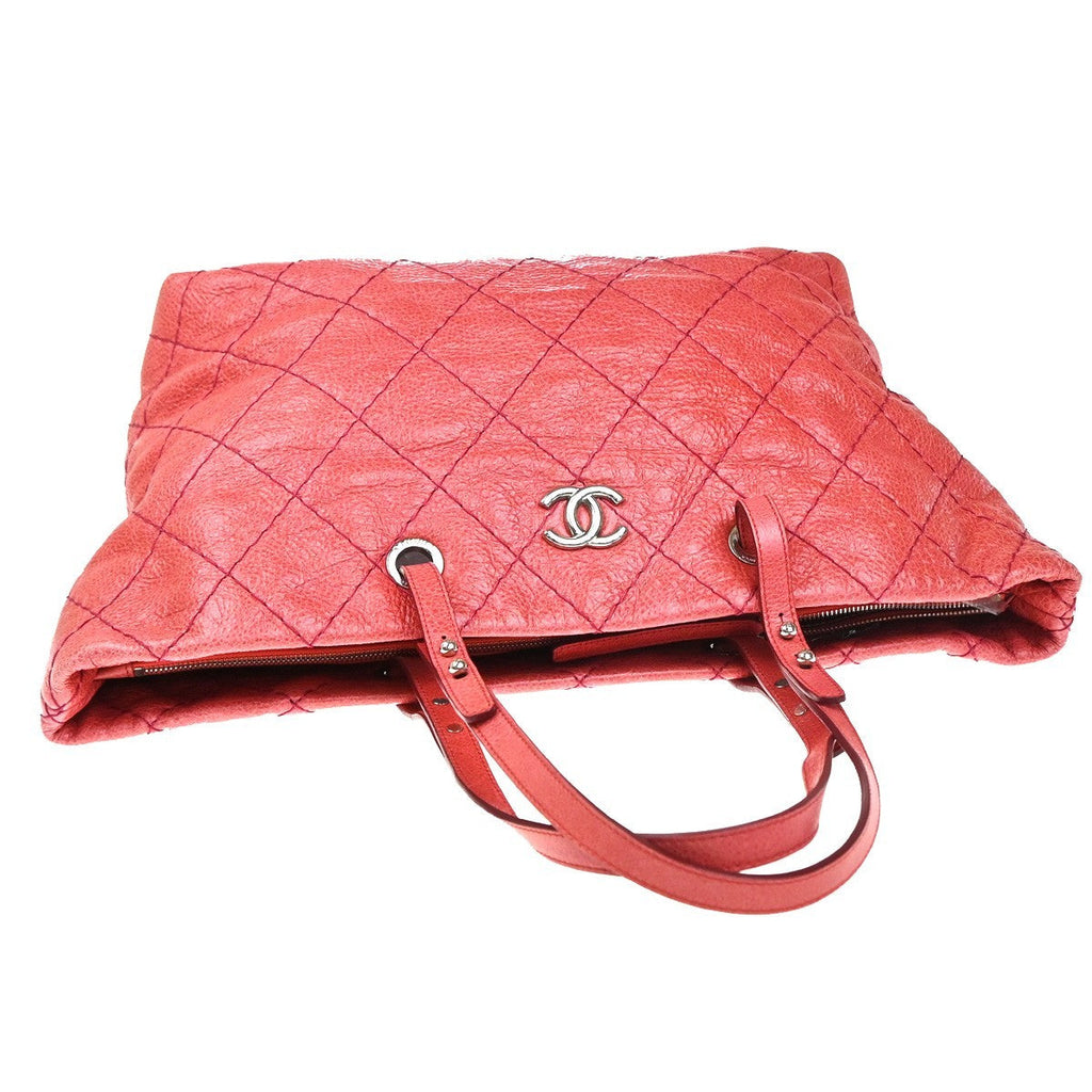 Chanel On The Road Tote Quilted Leather Pink Leather Tote Bag Bag (Pre-Owned)