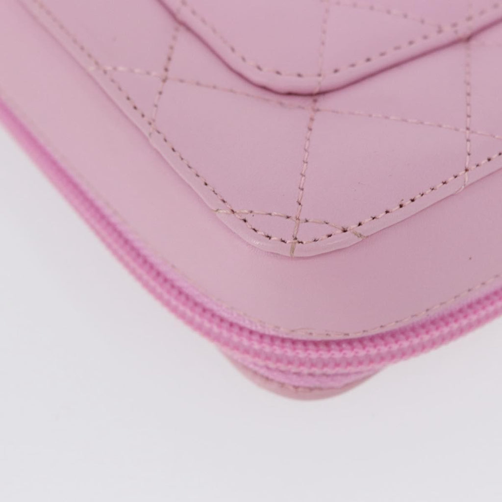 Chanel Cambon Zip Around Cosmetic Case Quilted Leather Pink Leather Wallets Accessory (Pre-Owned)