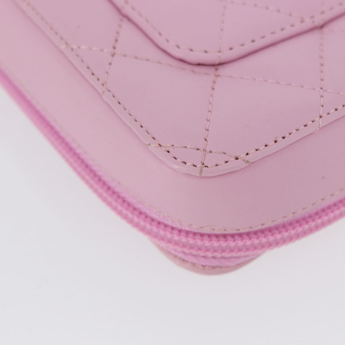 Chanel Cambon Zip Around Cosmetic Case Quilted Leather Pink Leather Wallets Accessory (Pre-Owned)