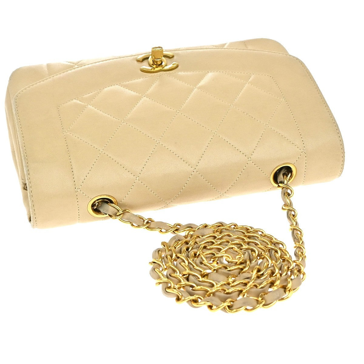 Chanel Diana Flap Bag Quilted Lambskin Beige Leather Shoulder Bag Bag (Pre-Owned)