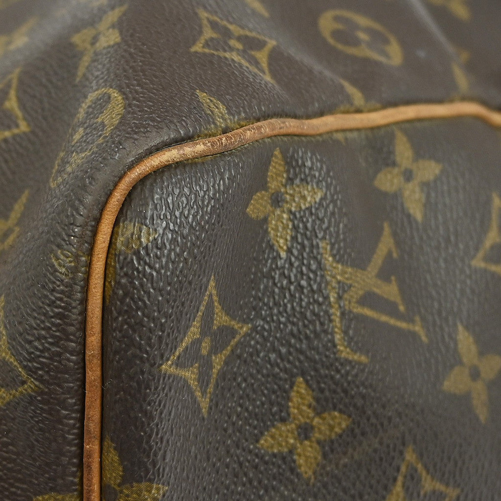 Louis Vuitton Keepall Bag Monogram Canvas Brown Leather Travel Bag Bag (Pre-Owned)